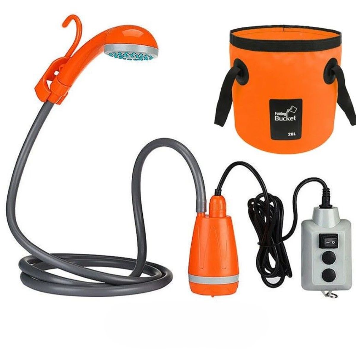 ZHOPI CO - Ducha Portátil Eléctrica Con Bomba De Agua Y Cubo Plegable
