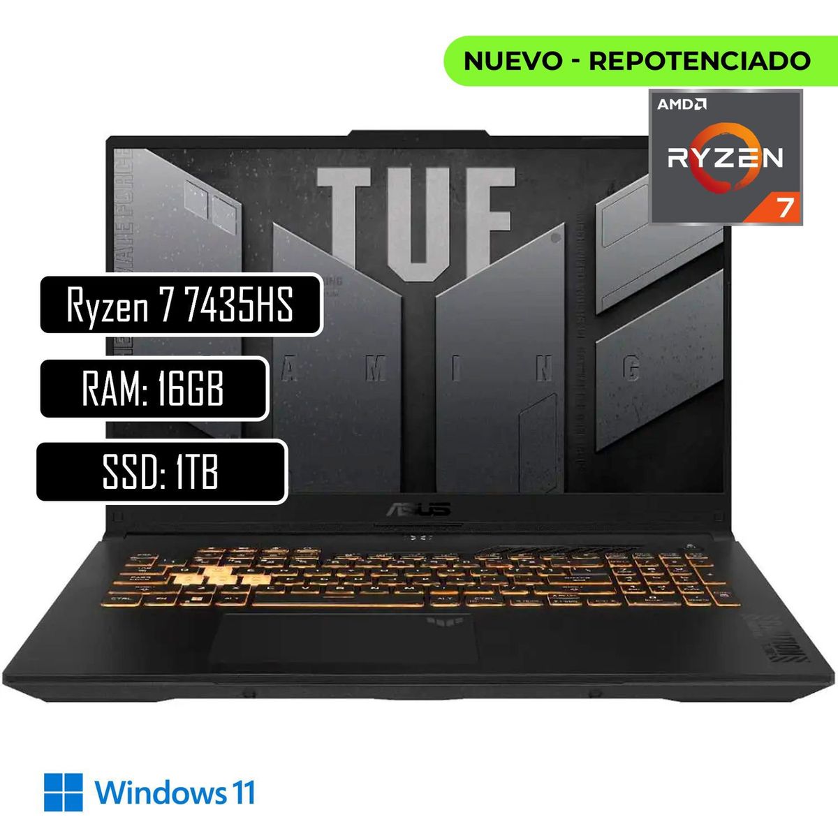 ASUS - PORTATIL ASUS TUF GAMING AMD RYZEN 7 7435HS 16GBDDR5 1TB SSD PANT 15,6" FHD RTX 4050 6GB