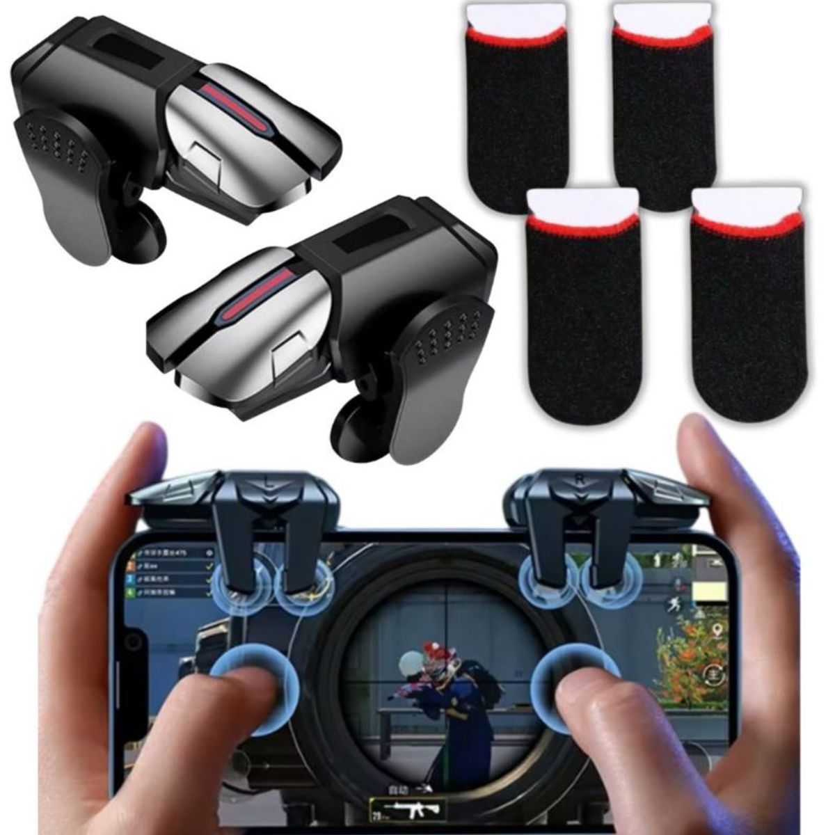 GENERICO - Gatillos Para Celular Gamepad G21 4 Clics + 2 Pares Dedales