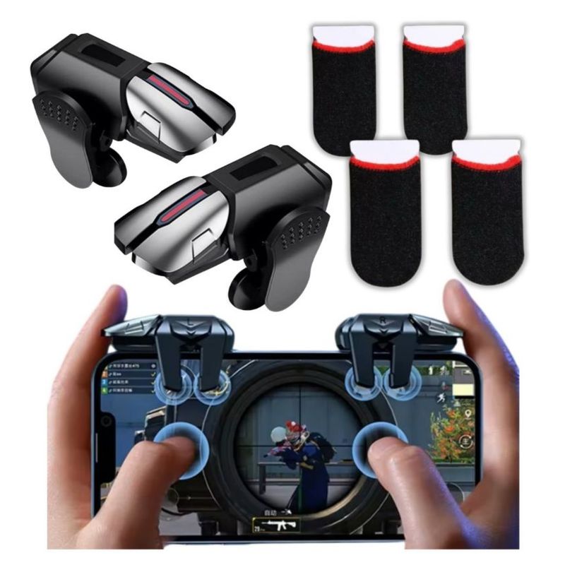 GENERICO - Gatillos Para Celular Gamepad G21 4 Clics + 2 Pares Dedales