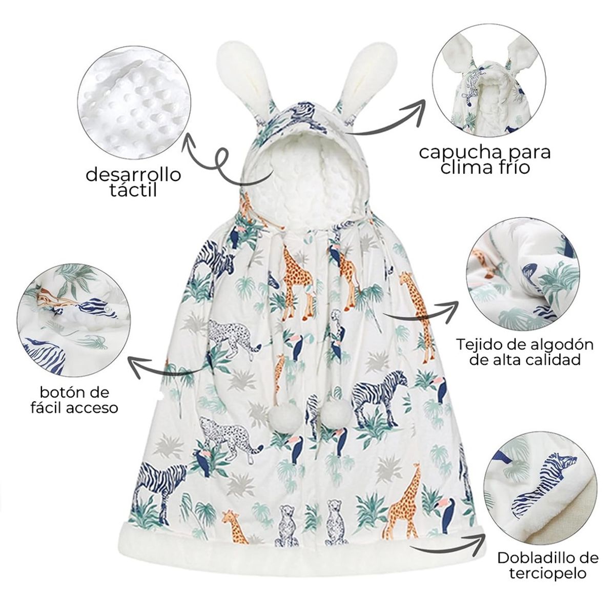 INSULAR - Ruana Bebe Capota Poncho Cobertor Abrigo Conejos