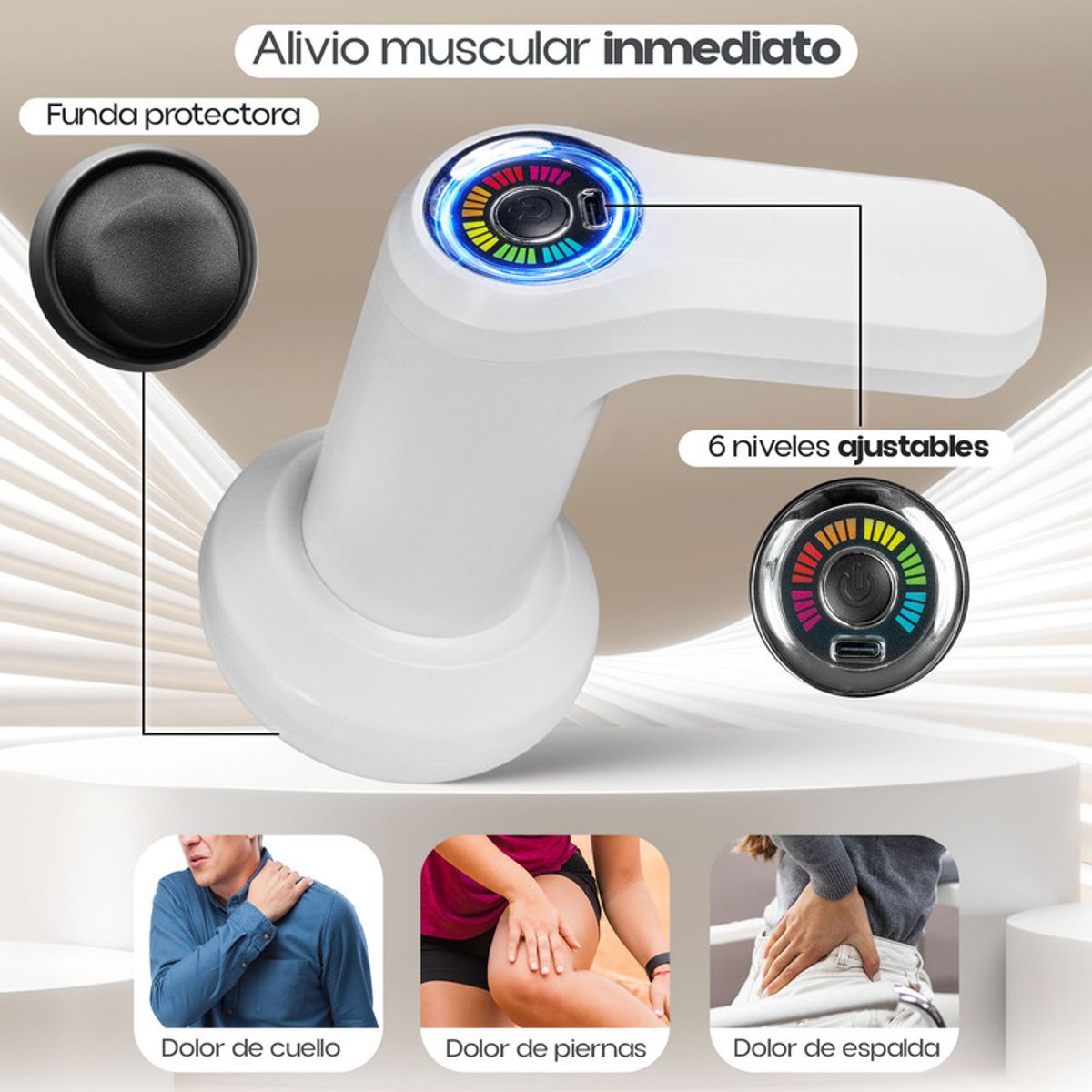 STYLE STARS - Masajeador Vibropercutor Corporal con Carga USB y 5 Cabezas