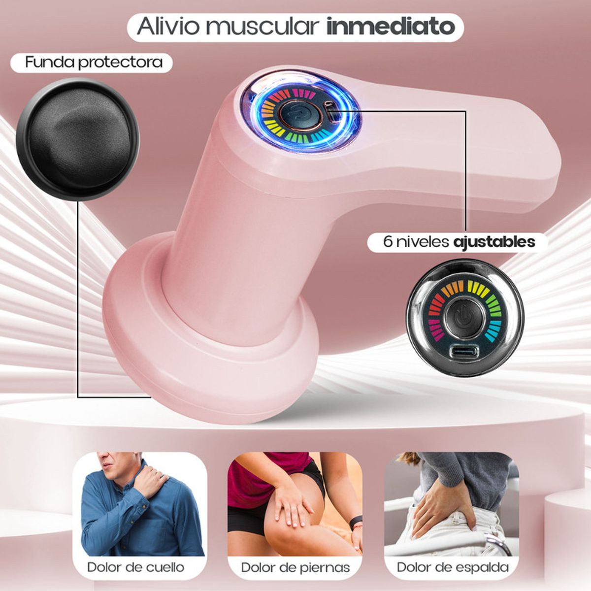 STYLE STARS - Masajeador Vibropercutor Corporal con Carga USB y 5 Cabezas