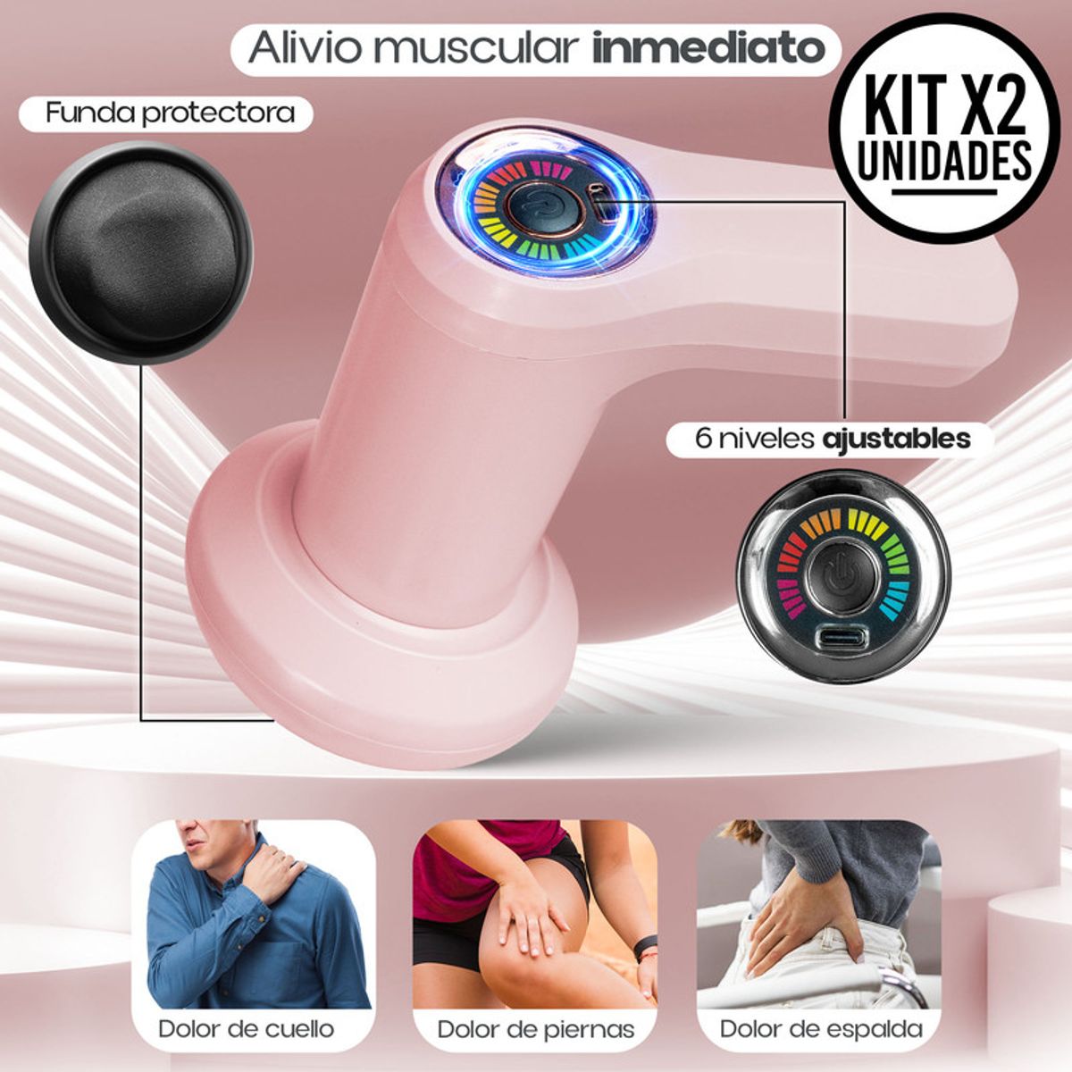 STYLE STARS - Set x2 Masajeador Vibropercutor Corporal Carga USB 5 Cabezas