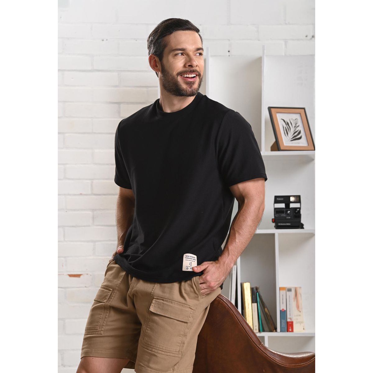 BELIFE - Camiseta manga corta negra para hombre