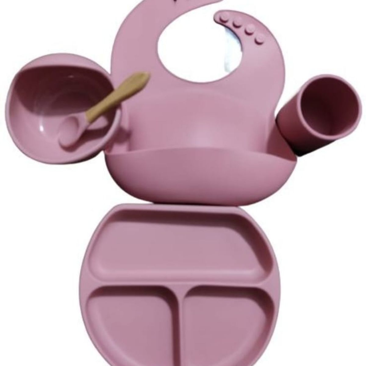 GENERICO - Vajillas para bebe con cuchara y vaso en silicona rosado
