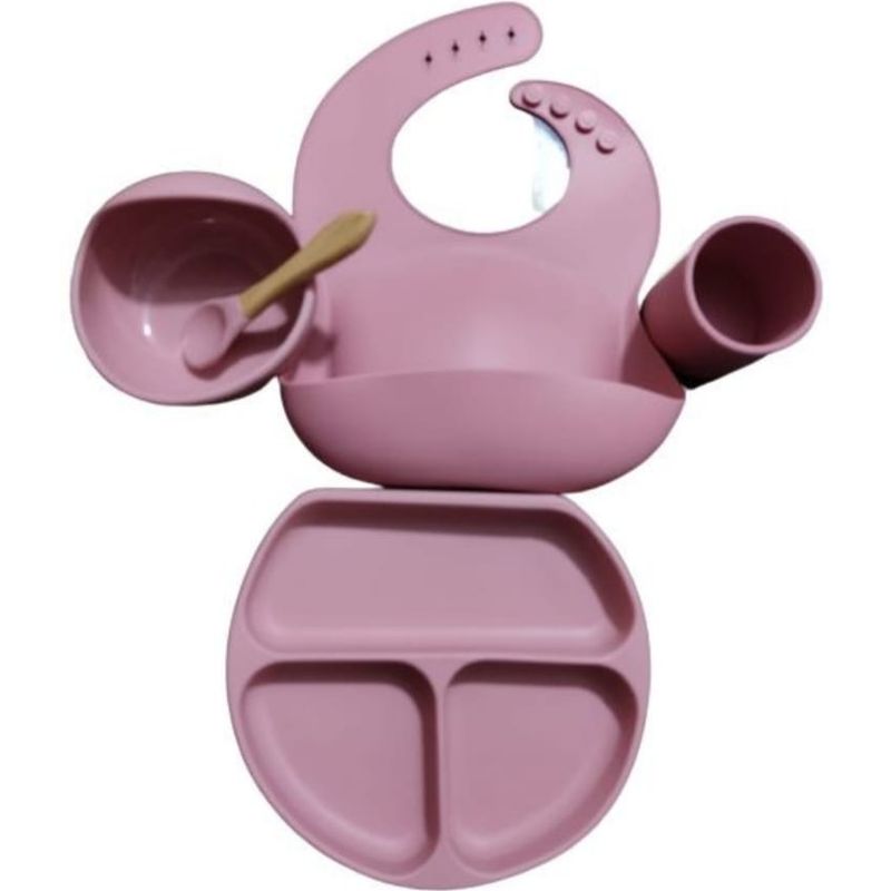 GENERICO - Vajillas para bebe con cuchara y vaso en silicona rosado