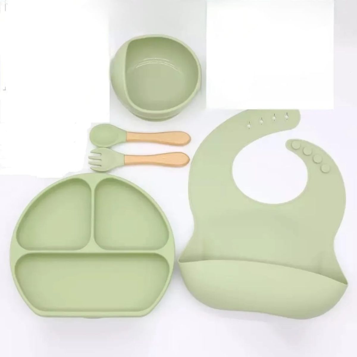 GENERICO - Vajillas para bebe en silicona  con cuchara y tenedor verde