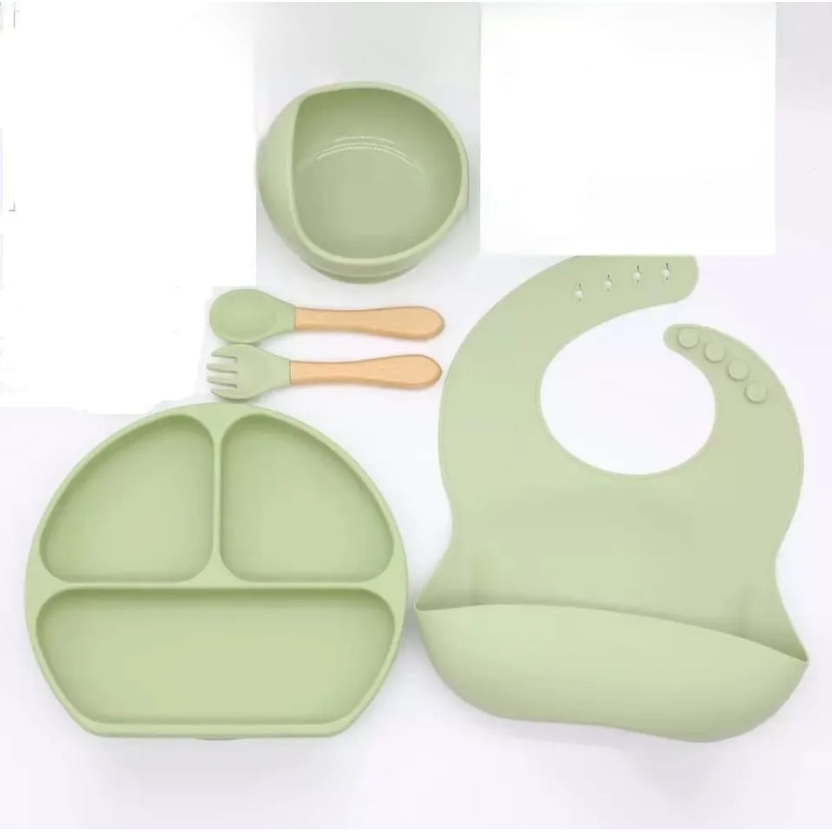 GENERICO - Vajillas para bebe en silicona  con cuchara y tenedor verde