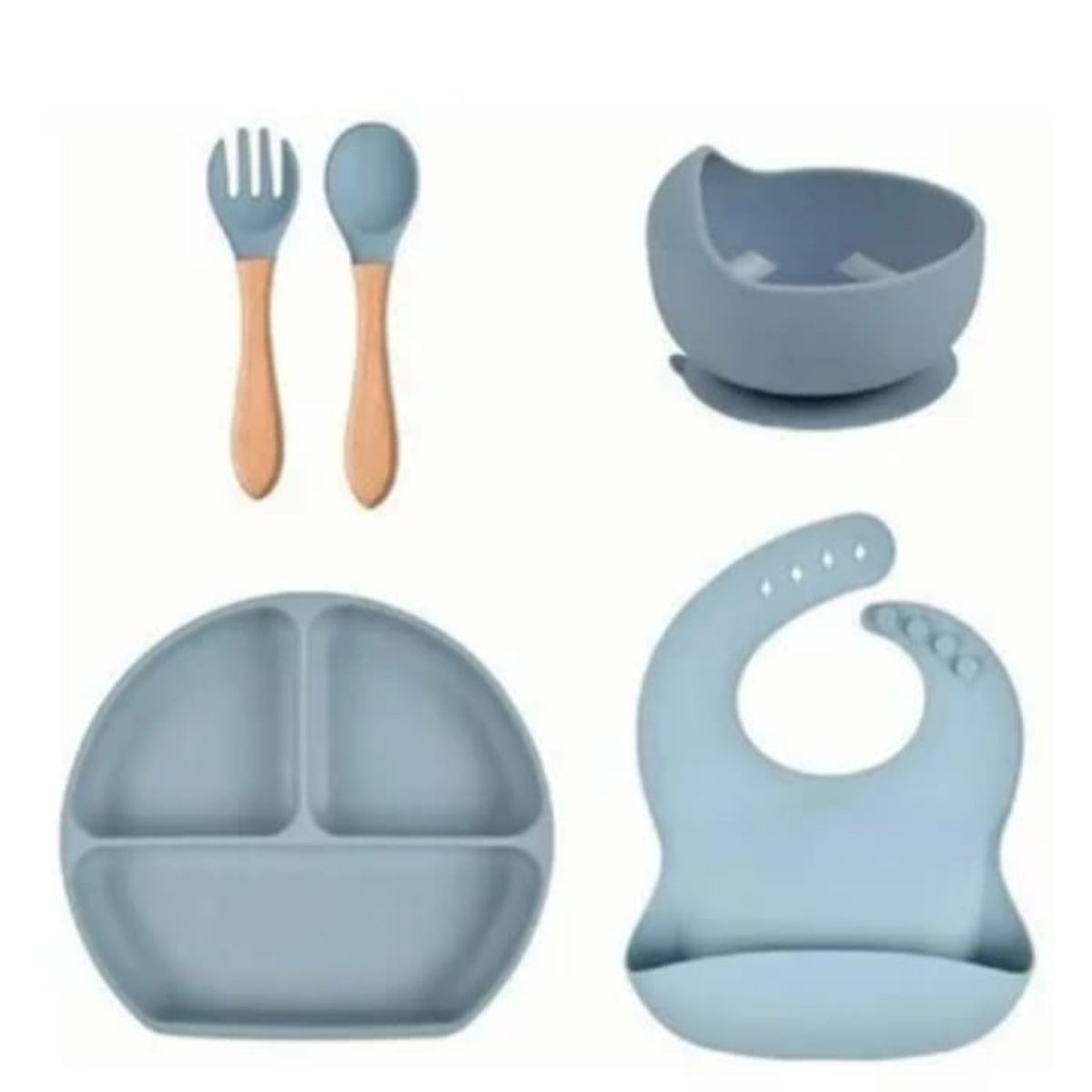 GENERICO - Vajillas para bebe en silicona  con cuchara y tenedor azul