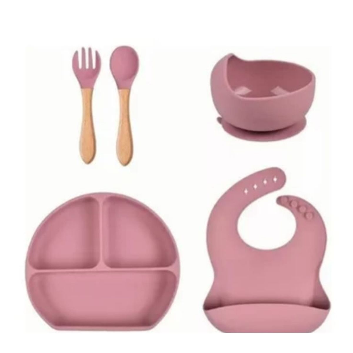 GENERICO - Vajillas para bebe en silicona  con cuchara y tenedor rosado