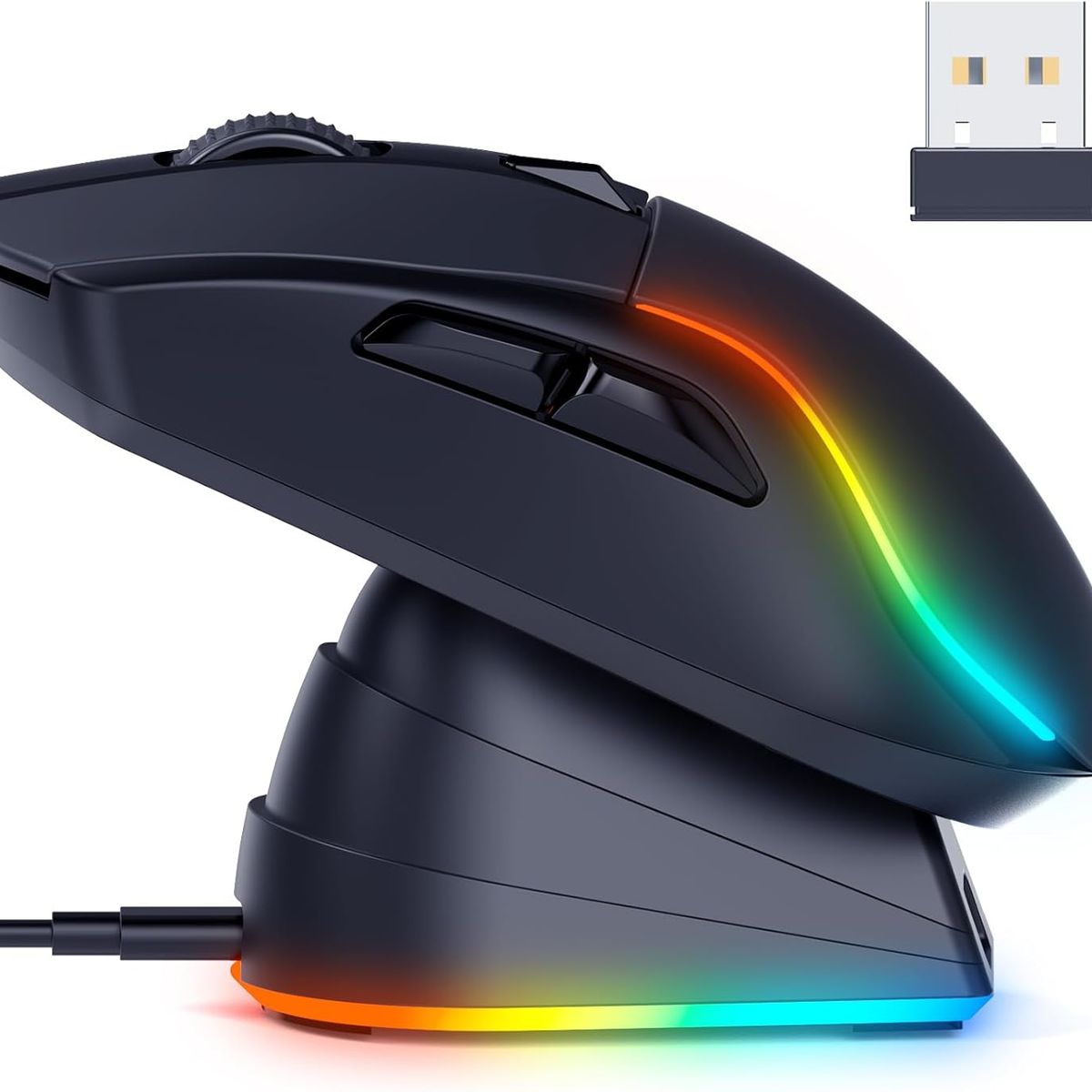 GAMER TECH - Mouse Gamer RisoPhy  3 Modos, 20000 DPI, Base Carga Magnetica.