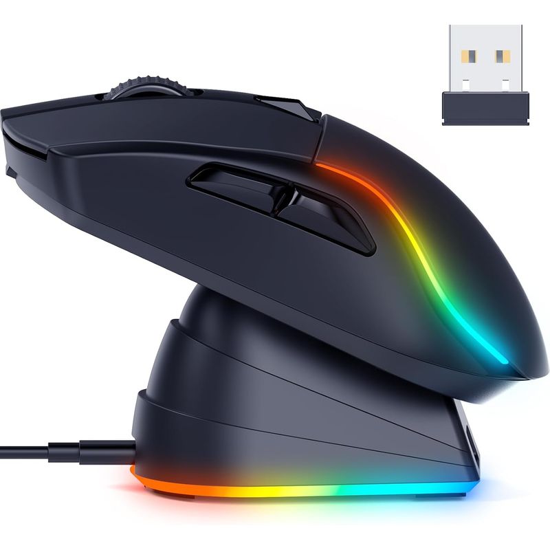 GAMER TECH - Mouse Gamer RisoPhy  3 Modos, 20000 DPI, Base Carga Magnetica.