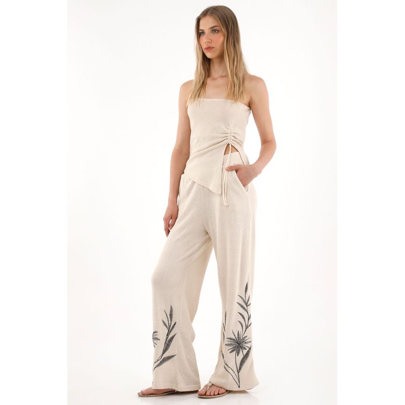 TENNIS - Pantalón Wide Leg tipo tejido con bordado para mujer