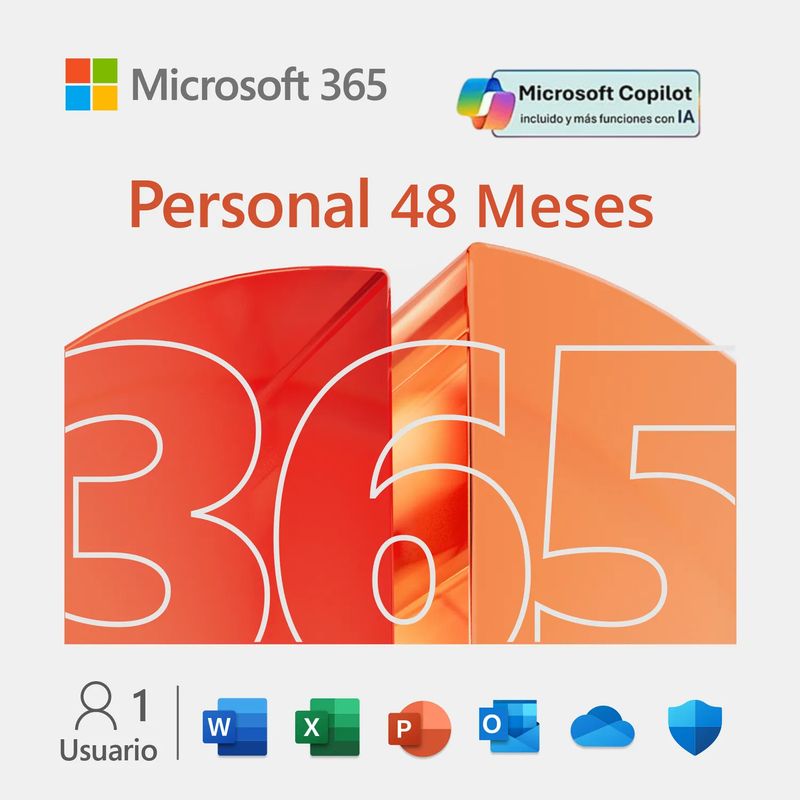 MICROSOFT - Office 365 Personal, 48 Meses, Correo Personal, 1TB, 5 Dispositivos