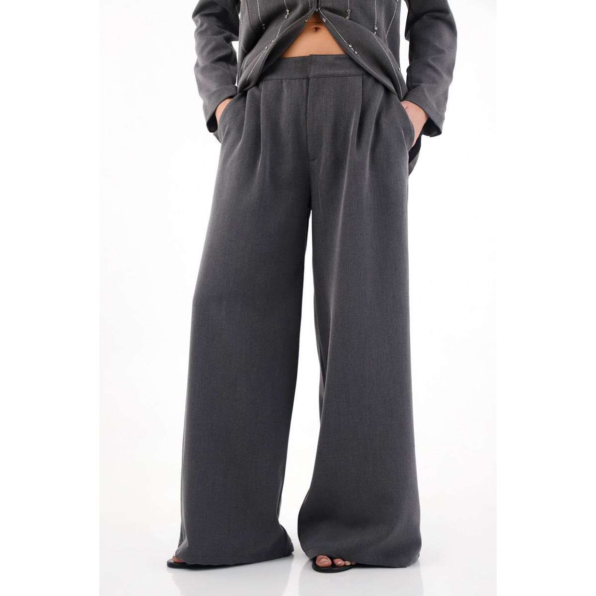 TENNIS - Pantalón Wide Leg tela tipo sastre gris para mujer