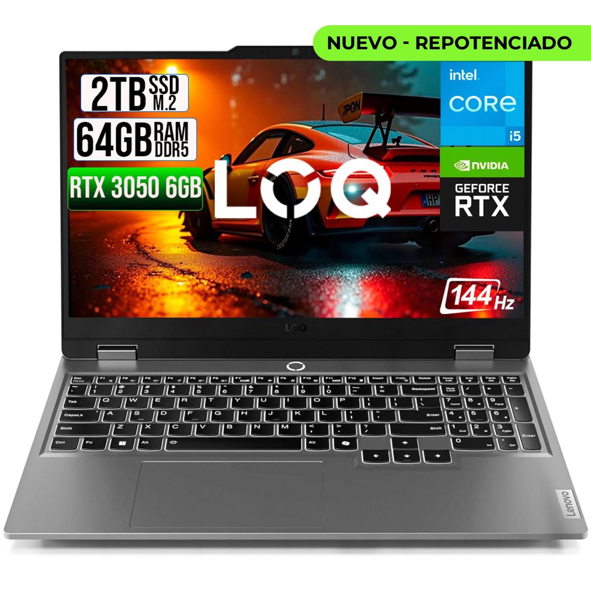 LENOVO - PORTATIL LENOVO LOQ 15IAX9 INTEL CORE I5 12450HX SSD 2TB RAM 64GB RTX 3050 6GB