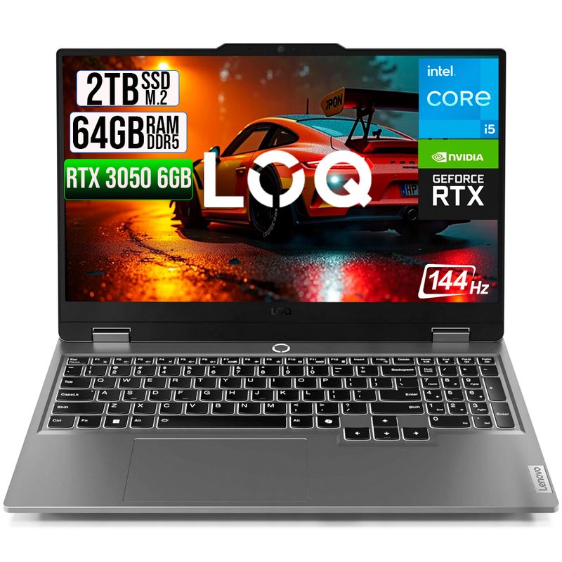LENOVO - PORTATIL LENOVO LOQ 15IAX9 INTEL CORE I5 12450HX SSD 2TB RAM 64GB RTX 3050 6GB