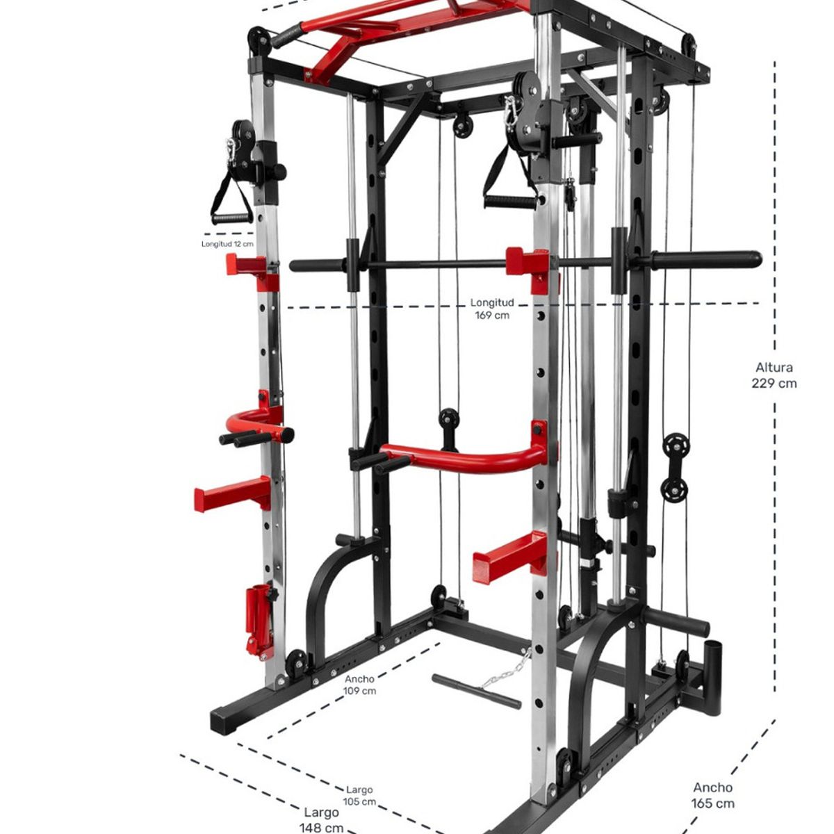 CENTURFIT - Jaula Smith Gimnasio Multifuncional Power Black Rack Poleas Estructura Negro Tapizado Negro