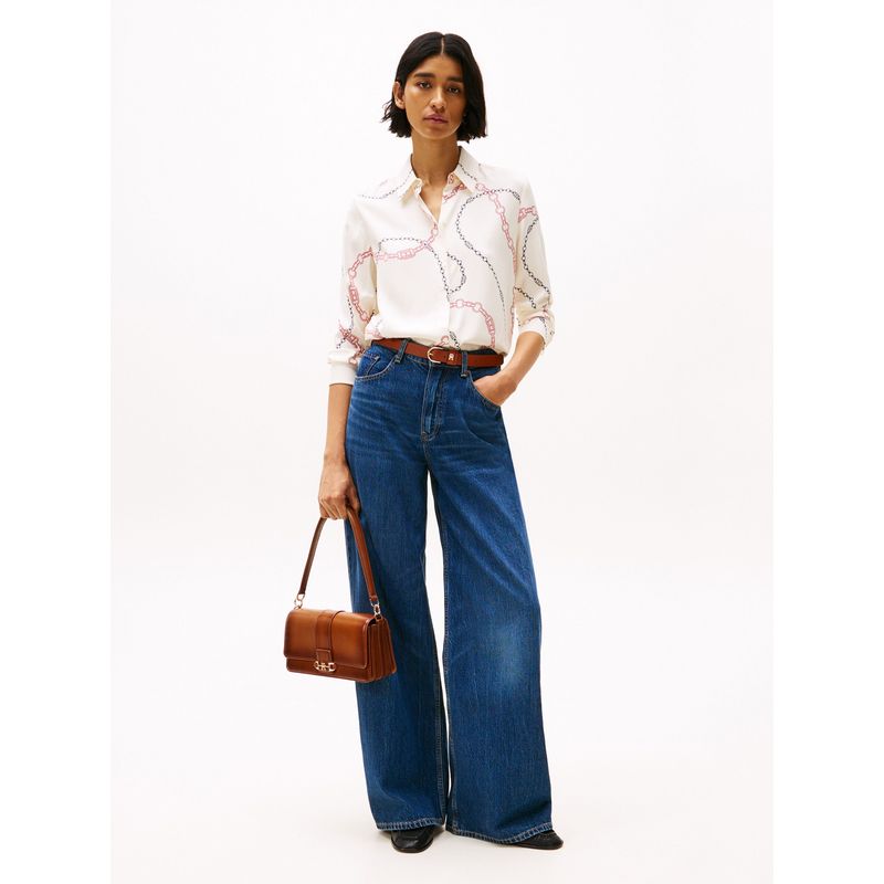 TOMMY HILFIGER - Camisa beige de corte amplio y Tapeta oculta Tommy Hilfiger