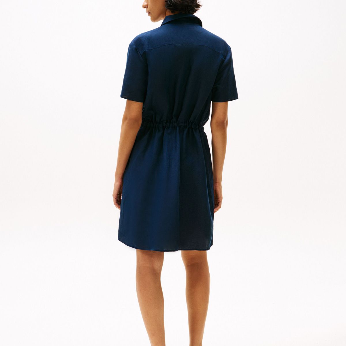 TOMMY HILFIGER - Vestido azul camisero corto de mezcla de lino Tommy Hilfiger