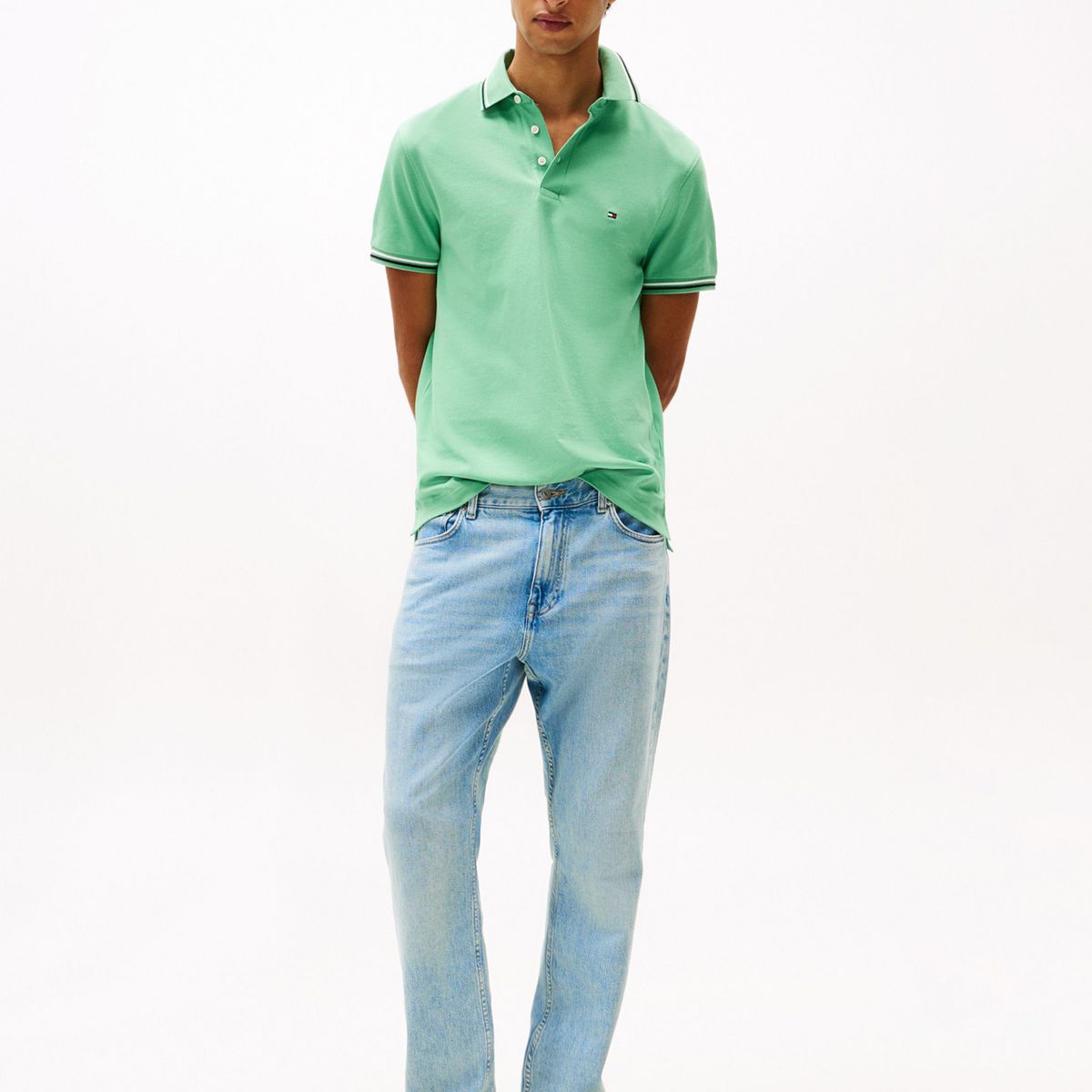 TOMMY HILFIGER - Polo verde ribeteado de corte slim Tommy Hilfiger
