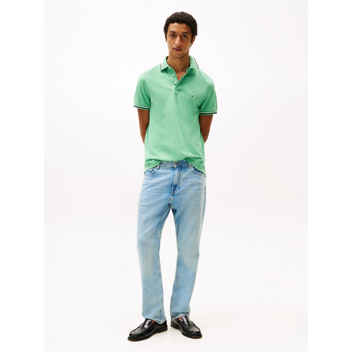 TOMMY HILFIGER - Polo verde ribeteado de corte slim Tommy Hilfiger