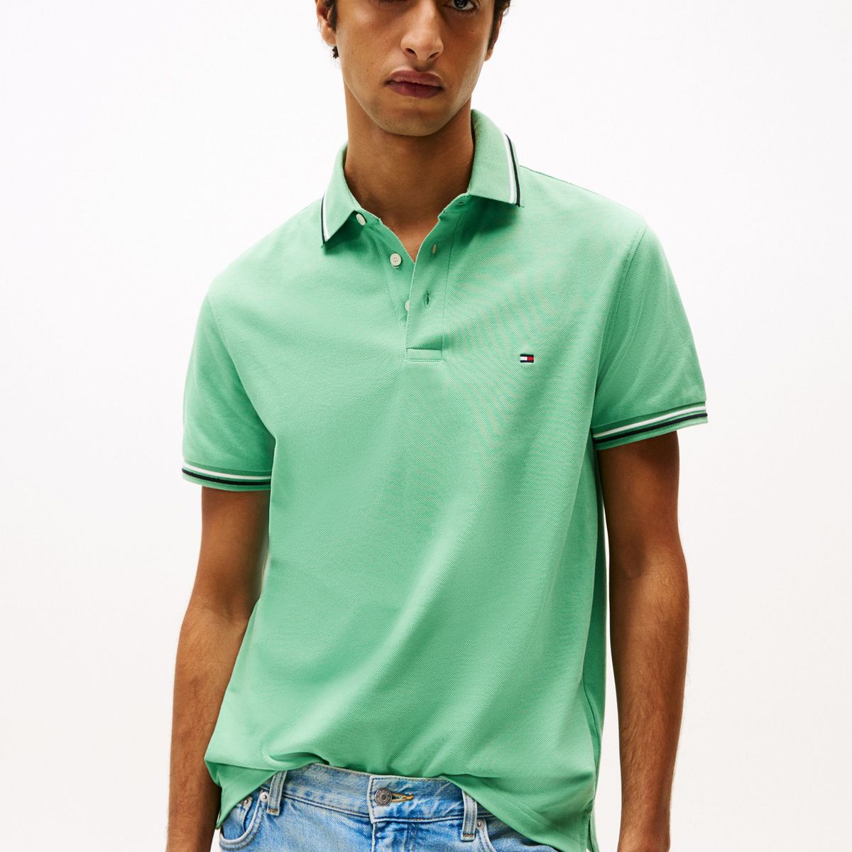 TOMMY HILFIGER - Polo verde ribeteado de corte slim Tommy Hilfiger