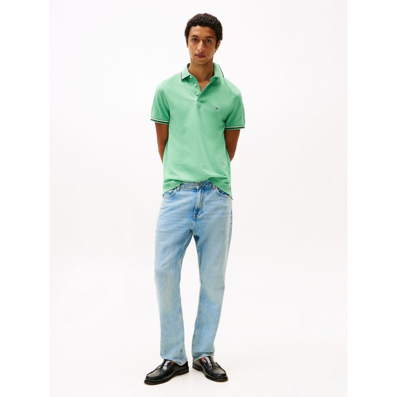 TOMMY HILFIGER - Polo verde ribeteado de corte slim Tommy Hilfiger