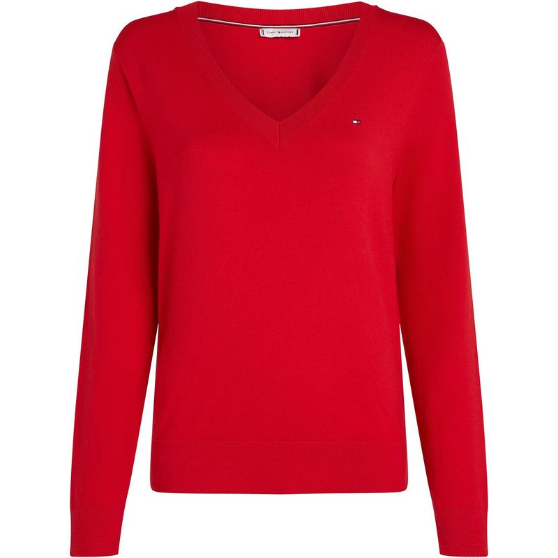 TOMMY HILFIGER - Saco rojo de punto con Cuello en V Tommy Hilfiger