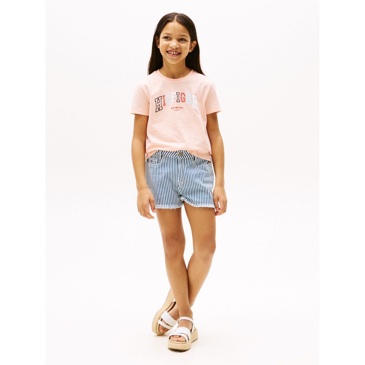 TOMMY HILFIGER - Camiseta rosa tipo universitaria de cuello redondo Tommy Hilfiger