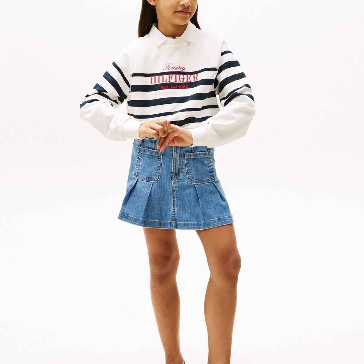 TOMMY HILFIGER - Minifalda multicolor chaqueta jeans plisada Tommy Hilfiger