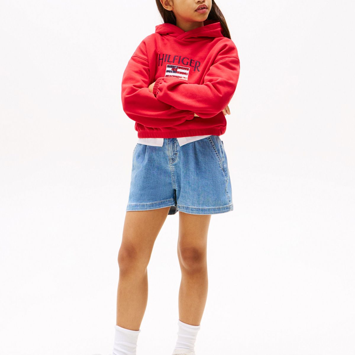 TOMMY HILFIGER - Saco rojo con capota y logo de lentejuelas Tommy Hilfiger