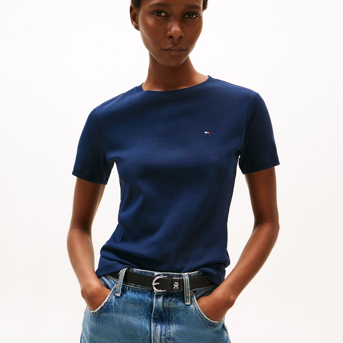 TOMMY HILFIGER - Camiseta azul de cuello redondo con corte slim Tommy Hilfiger