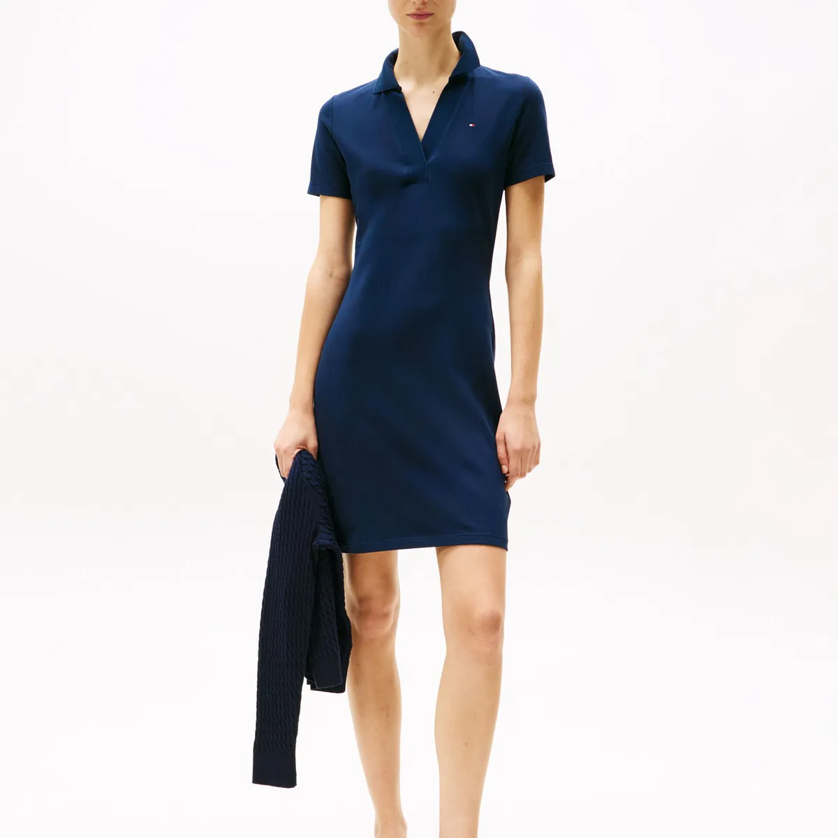 TOMMY HILFIGER - Vestido azul tipo polo con cuello en V abierto Tommy Hilfiger