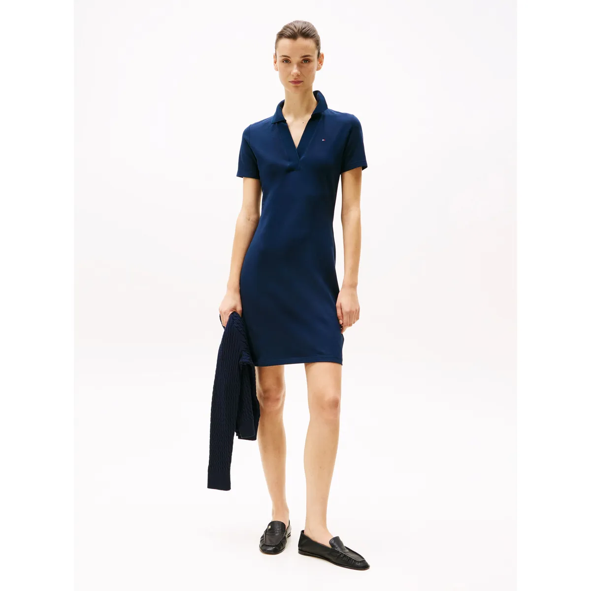 TOMMY HILFIGER - Vestido azul tipo polo con cuello en V abierto Tommy Hilfiger