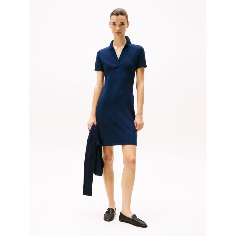 TOMMY HILFIGER - Vestido azul tipo polo con cuello en V abierto Tommy Hilfiger