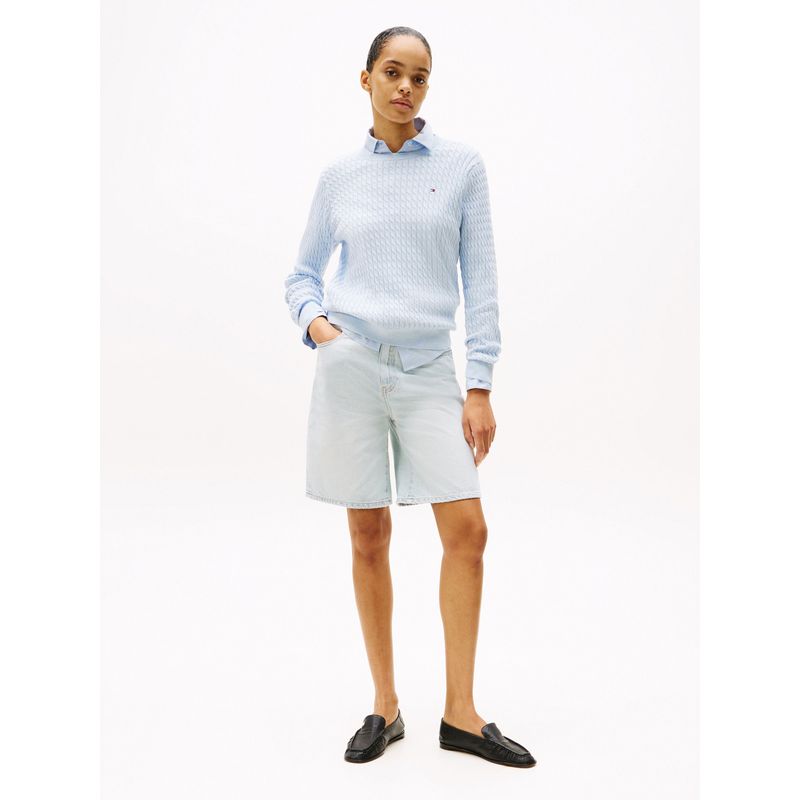 TOMMY HILFIGER - Saco celeste tejido de punto trenzado fino Tommy Hilfiger