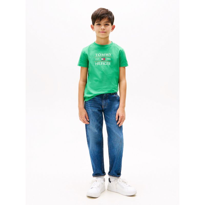 TOMMY HILFIGER - Camiseta verde de cuello redondo con logo Para Niño Tommy Hilfiger