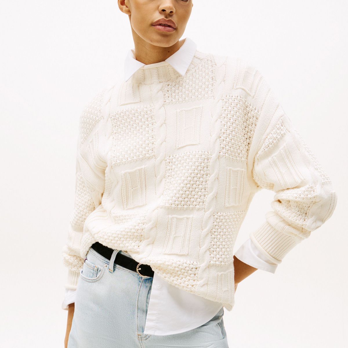 TOMMY HILFIGER - Saco blanco tejido amplio en mezcla de punto Tommy Hilfiger