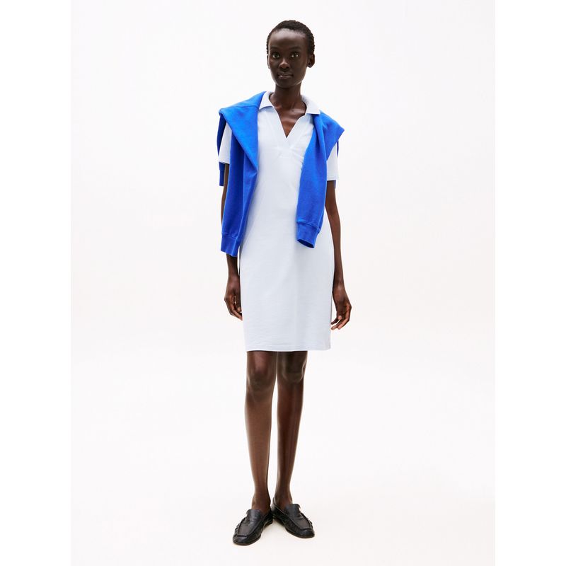 TOMMY HILFIGER - Vestido celeste tipo polo con cuello en V abierto Tommy Hilfiger
