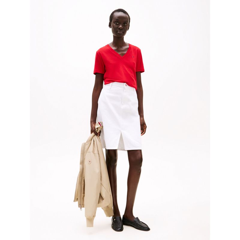 TOMMY HILFIGER - Camiseta roja de rayas con cuello en V Tommy Hilfiger