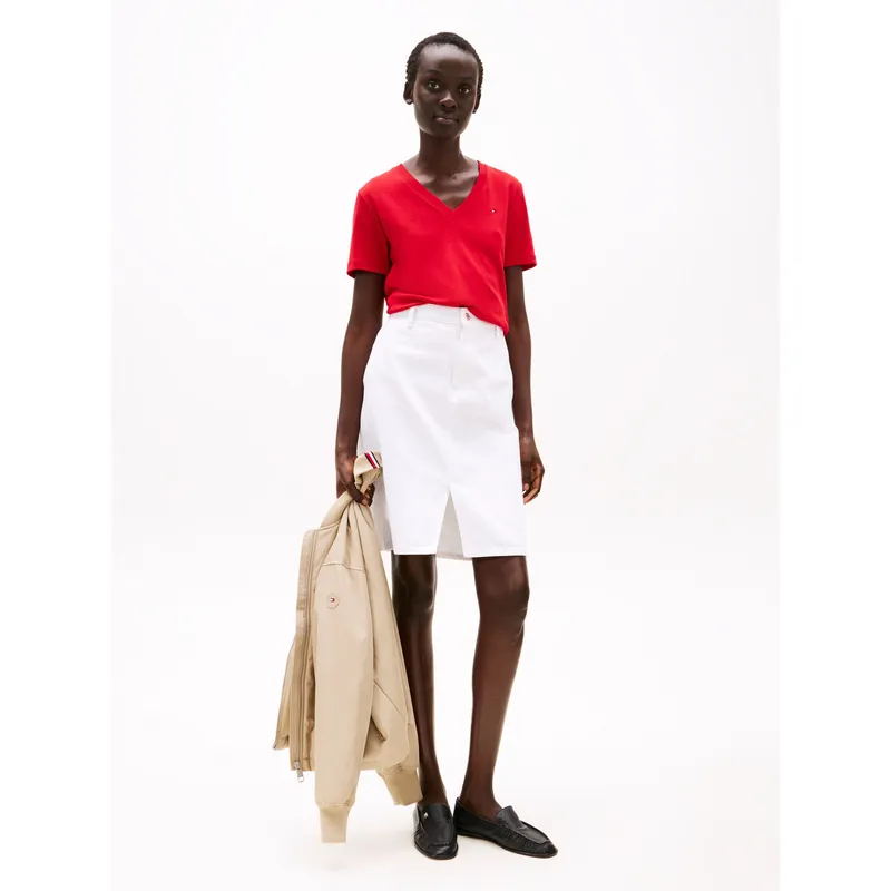 TOMMY HILFIGER - Camiseta roja de rayas con cuello en V Tommy Hilfiger