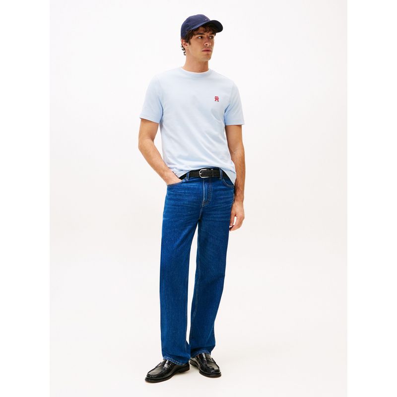 TOMMY HILFIGER - Camiseta celeste con monograma TH a contraste Tommy Hilfiger
