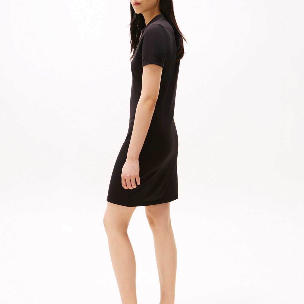 TOMMY HILFIGER - Vestido negro tipo polo con cuello en V abierto Tommy Hilfiger