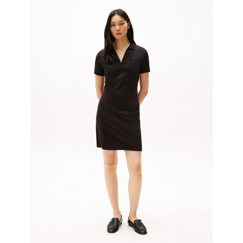 TOMMY HILFIGER - Vestido negro tipo polo con cuello en V abierto Tommy Hilfiger