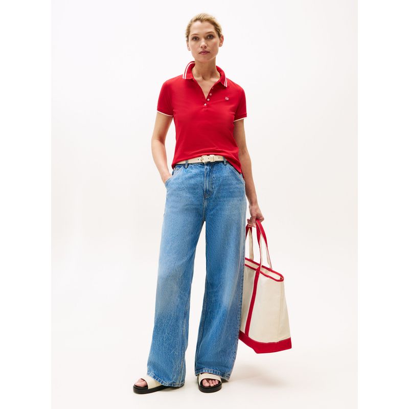 TOMMY HILFIGER - Polo rojo de corte slim con logo a contraste Tommy Hilfiger