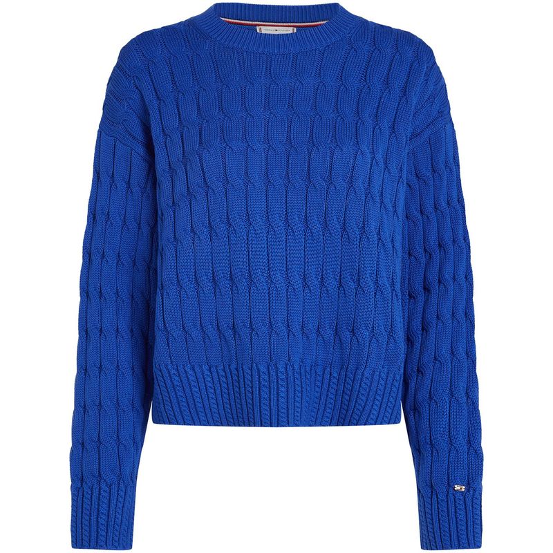 TOMMY HILFIGER - Saco azul tejido de punto trenzado con cuello redondo Tommy Hilfiger