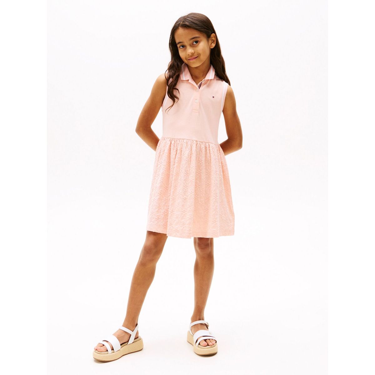 TOMMY HILFIGER - Vestido rosa tipo polo con diseño calado Tommy Hilfiger