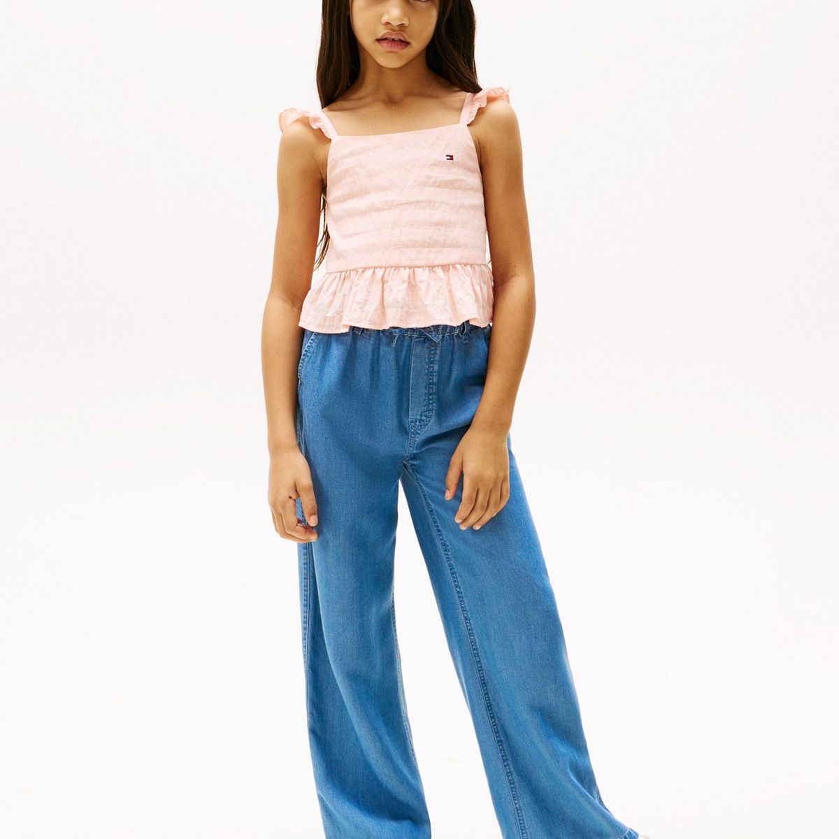 TOMMY HILFIGER - Top rosa texturizado con volantes Tommy Hilfiger